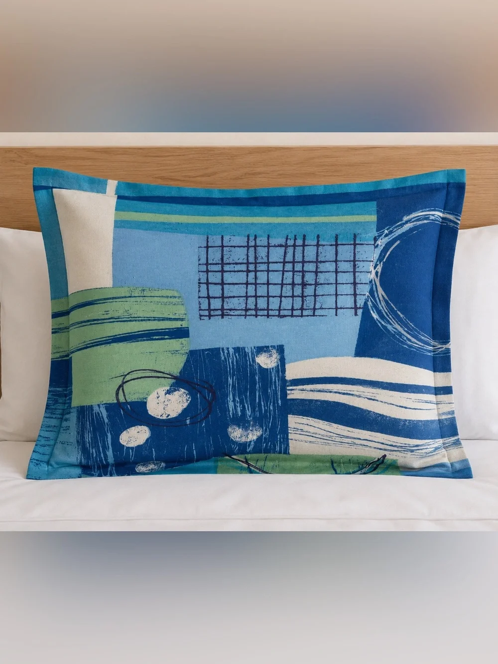 Vintage Blue & Green Abstract pillow sham